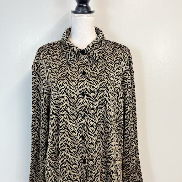 Chico's Design Jacket size 14 16/3 Gold Black Stretch Career Evening Wedding - Picture 2 of 8